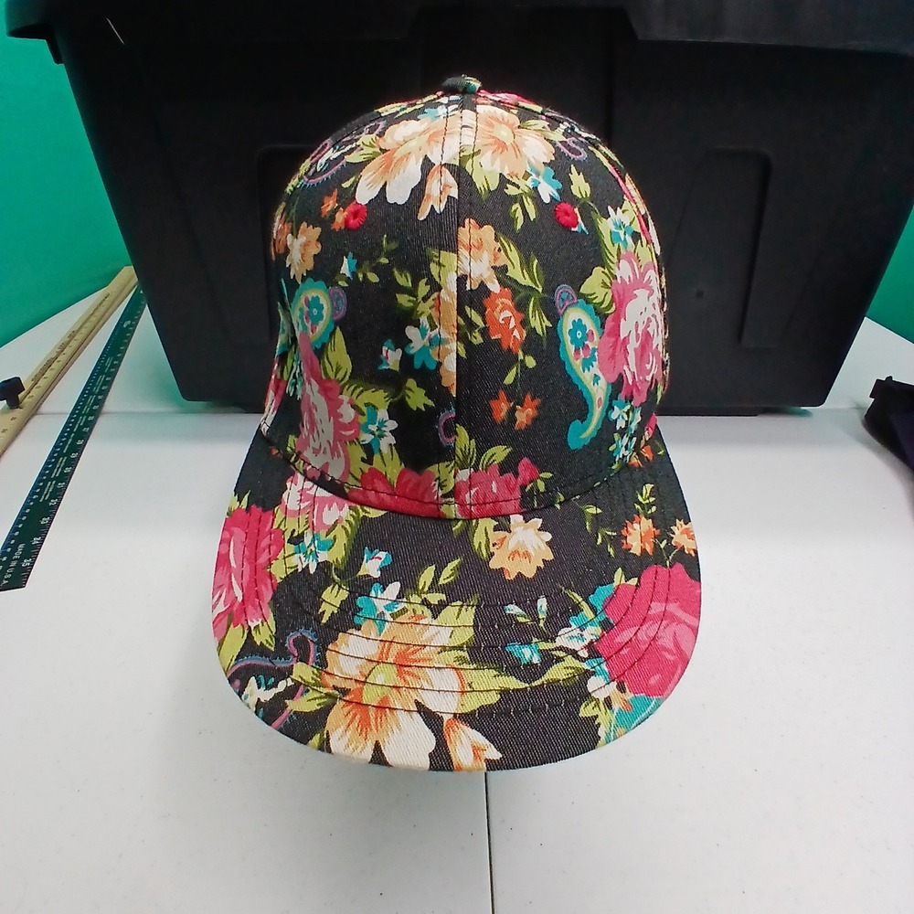 Floral Paisley Baseball Cap OS Black Multi Boho Streetwear Flat Bill Dark Floral